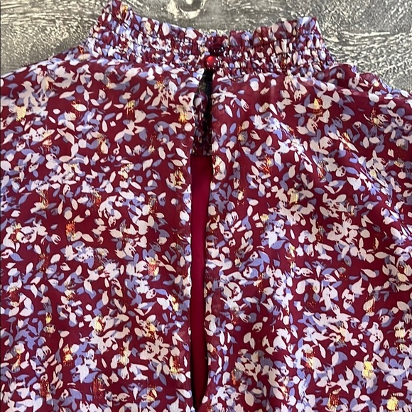 Crystal Doll Small Maroon Short Slewve Floral Mock Neck Dress - Picture 5 of 14